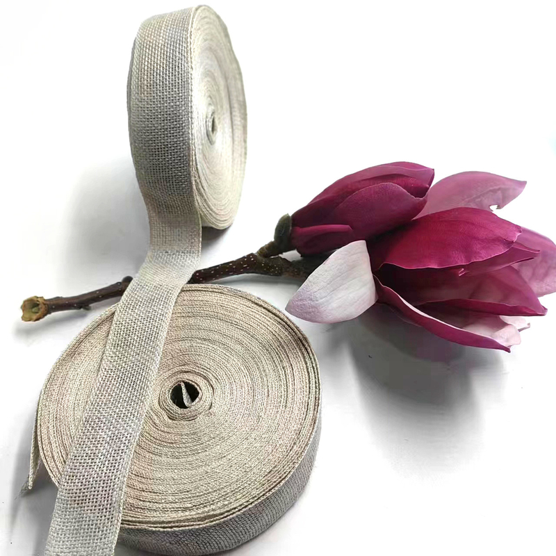 Home Textile 1 Inch Linen 100% Linen Burlap Ribbon For Christmas Wedding Decoration