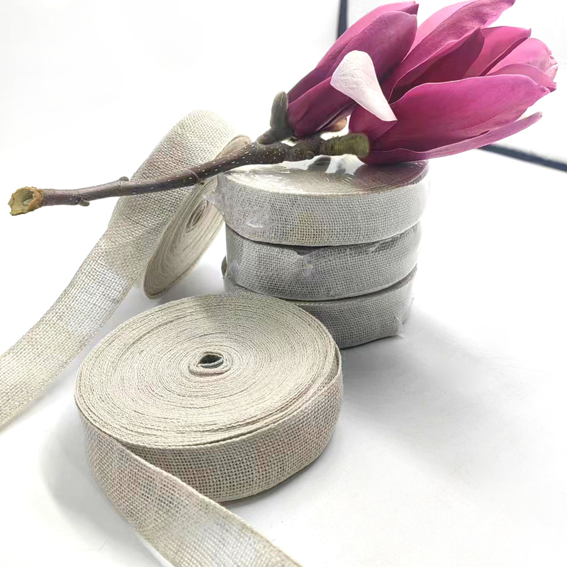 Home Textile 1 Inch Linen 100% Linen Burlap Ribbon For Christmas Wedding Decoration