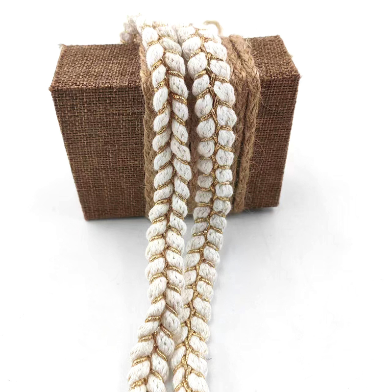 White Style Polyester Cotton Gold Gimp Braided Cross Braid Ribbon For Women's Clothes