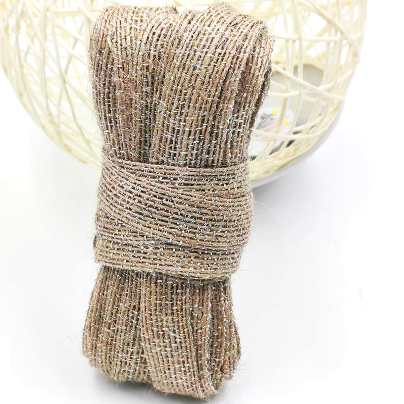DIY Decoration Jute Fabric Ribbon with Silver Fishing Line 85% Jute 15% Polyester