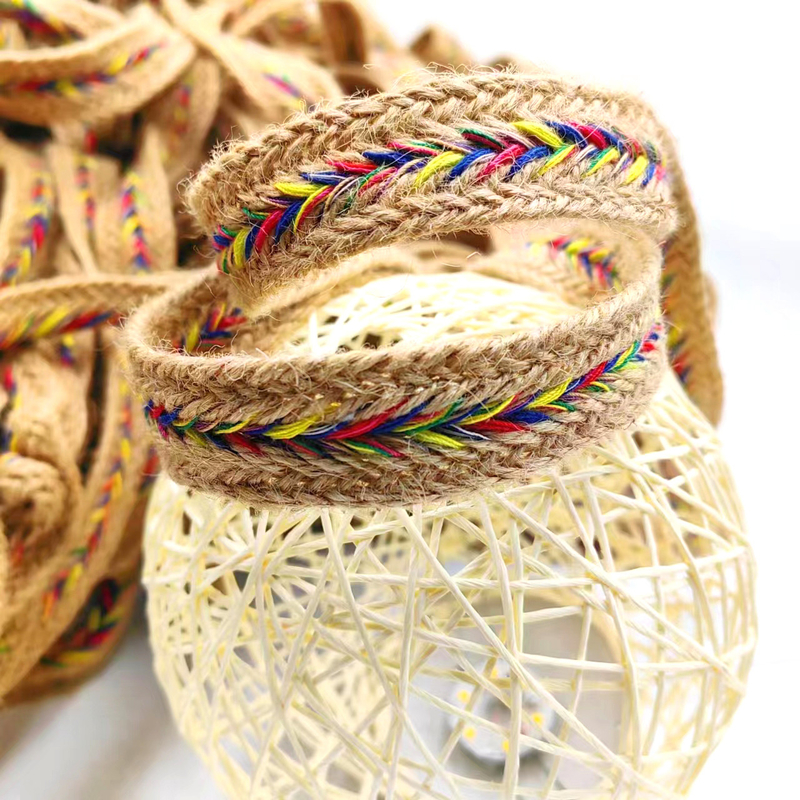 2.5cm Wide Natural Jute Lace Trim Ribbons Twisted Herringbone Webbing for Jute Crafts