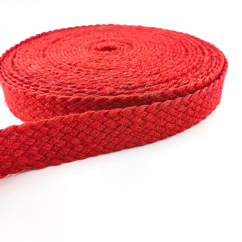 Sustainable Red Herringbone Jute Braided Belt with Colorful Woven Ribbon Webbing