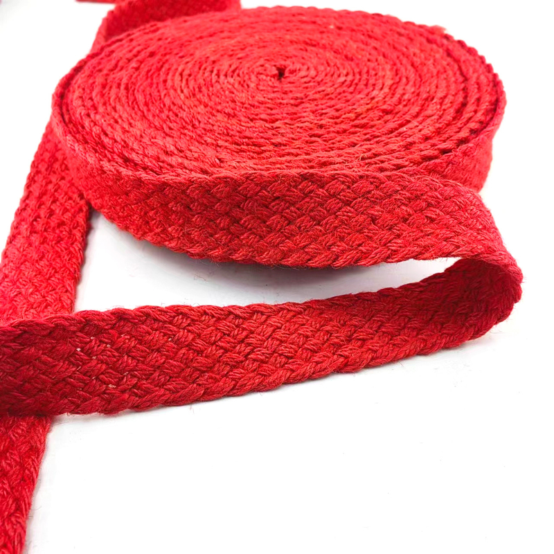 Sustainable Red Herringbone Jute Braided Belt with Colorful Woven Ribbon Webbing