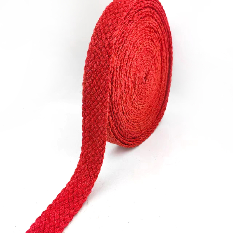 Sustainable Red Herringbone Jute Braided Belt with Colorful Woven Ribbon Webbing