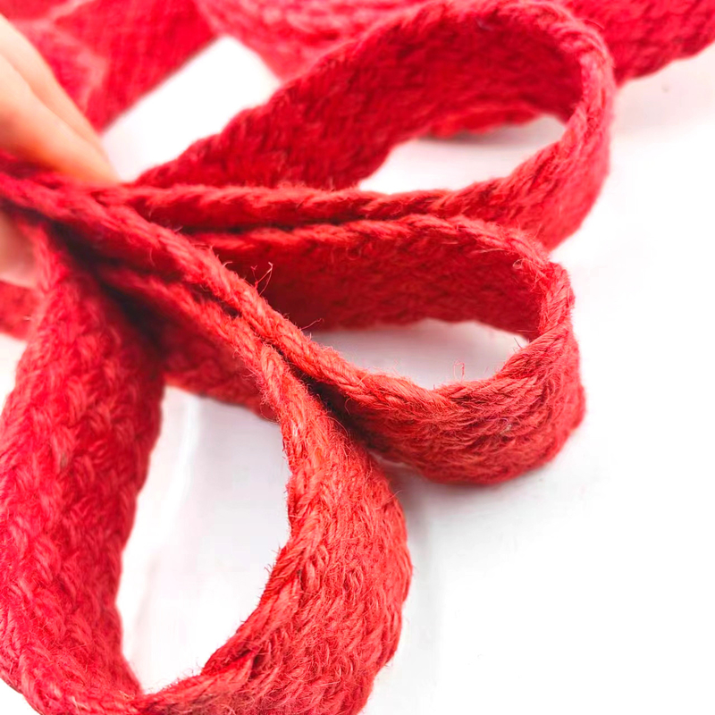 Sustainable Red Herringbone Jute Braided Belt with Colorful Woven Ribbon Webbing