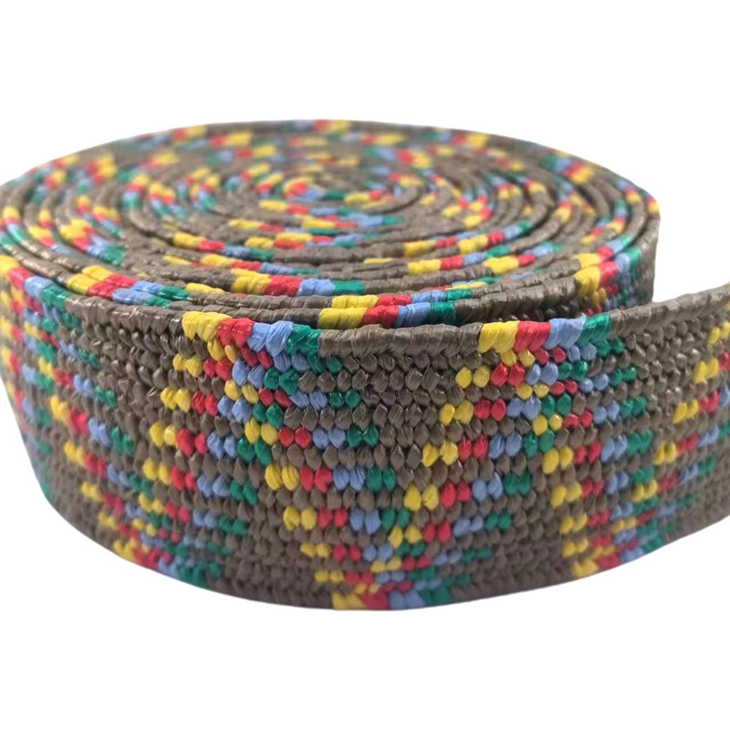 Sustainable Custom Color Silk Grass Elastic Braided Belt 2mm Thick Webbing Strap Roll 6cm Wide