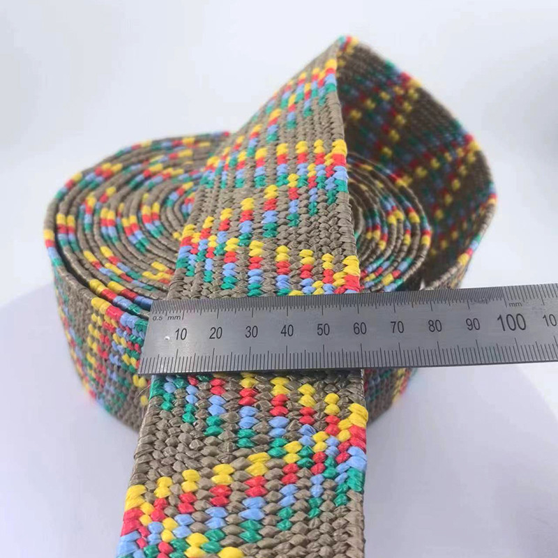 Sustainable Custom Color Silk Grass Elastic Braided Belt 2mm Thick Webbing Strap Roll 6cm Wide