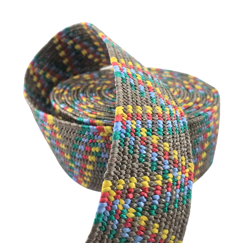 Sustainable Custom Color Silk Grass Elastic Braided Belt 2mm Thick Webbing Strap Roll 6cm Wide