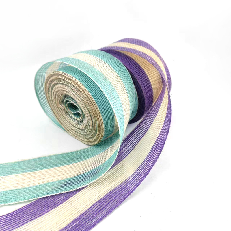 Sustainable Decorative Stripe Burlap Ribbon for Bags 5.5cm Colored Jute Fishing Line Belt