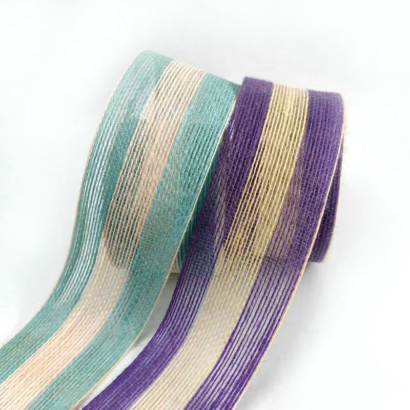 Sustainable Decorative Stripe Burlap Ribbon for Bags 5.5cm Colored Jute Fishing Line Belt