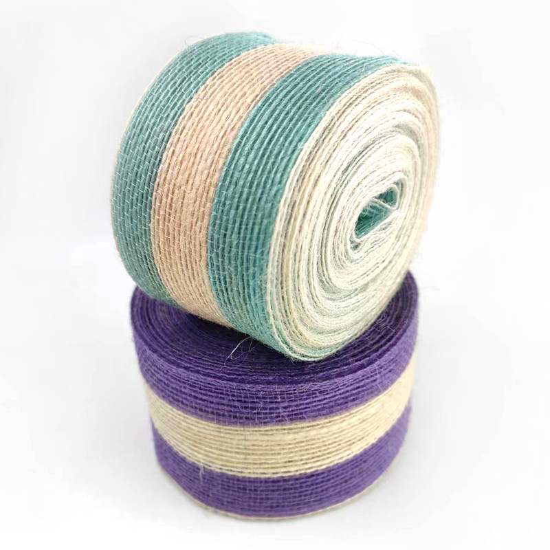 Sustainable Decorative Stripe Burlap Ribbon for Bags 5.5cm Colored Jute Fishing Line Belt