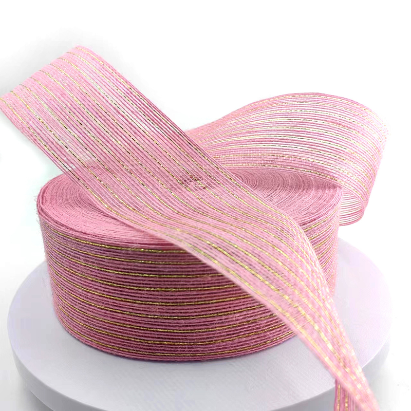 Pink Jute Ribbon Jute Burlap Rolls for Gift Packing Christmas Wedding Decoration 2.6 Inch