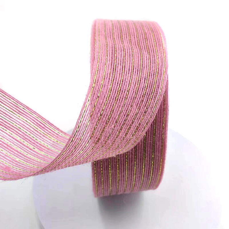 Pink Jute Ribbon Jute Burlap Rolls for Gift Packing Christmas Wedding Decoration 2.6 Inch