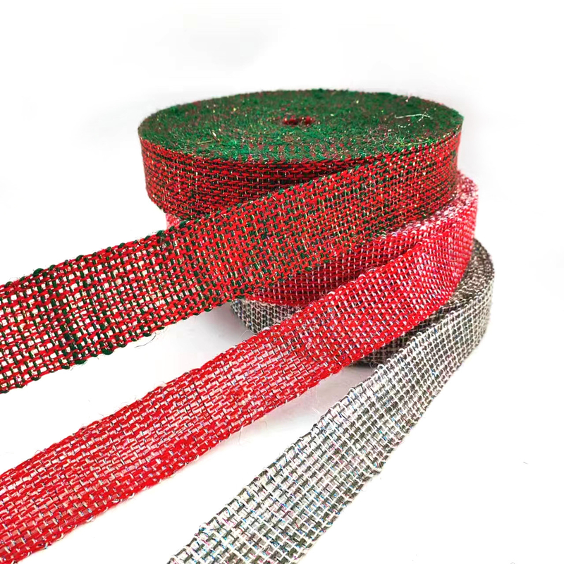 Sustainable 4 Cm Red Orange Silver Colorful Christmas Decorative Jute Ribbon Webbing