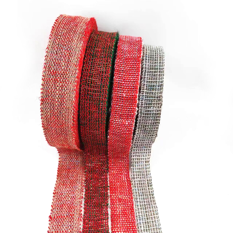 Sustainable 4 Cm Red Orange Silver Colorful Christmas Decorative Jute Ribbon Webbing