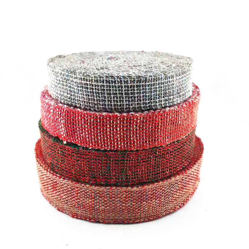 Sustainable 4 Cm Red Orange Silver Colorful Christmas Decorative Jute Ribbon Webbing