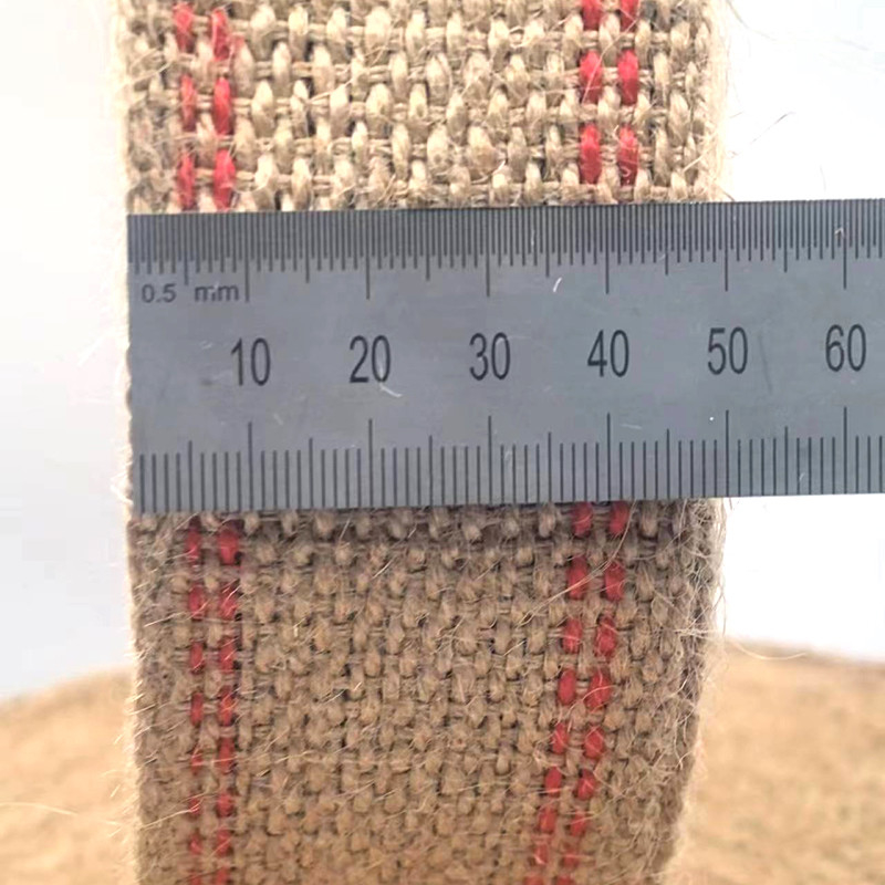 Thick Woven Natural Red Stripes Jute Belt Rolls for Bag Handle Sustainable and Stylish