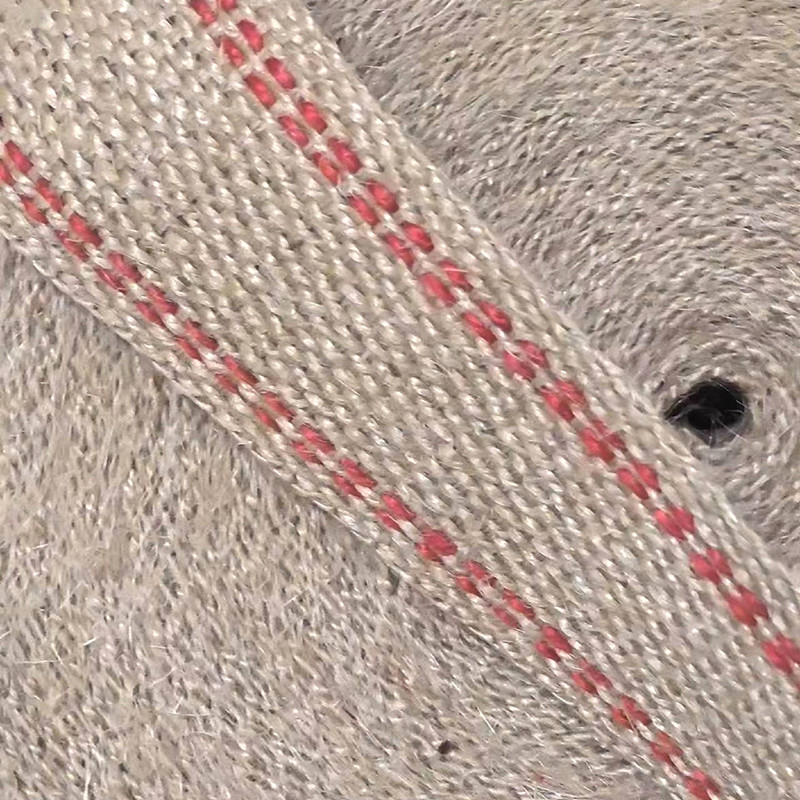 Thick Woven Natural Red Stripes Jute Belt Rolls for Bag Handle Sustainable and Stylish