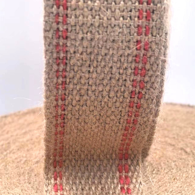 Thick Woven Natural Red Stripes Jute Belt Rolls for Bag Handle Sustainable and Stylish