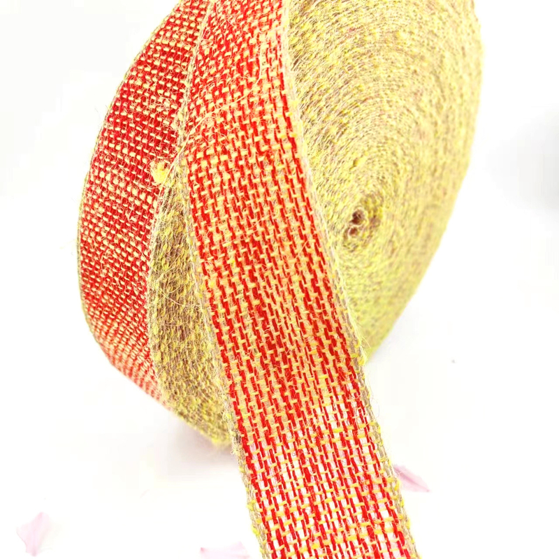 100% Jute Fabric Cloth Christmas Bow Jute Ribbon With Yellow Edge for Home Decoration