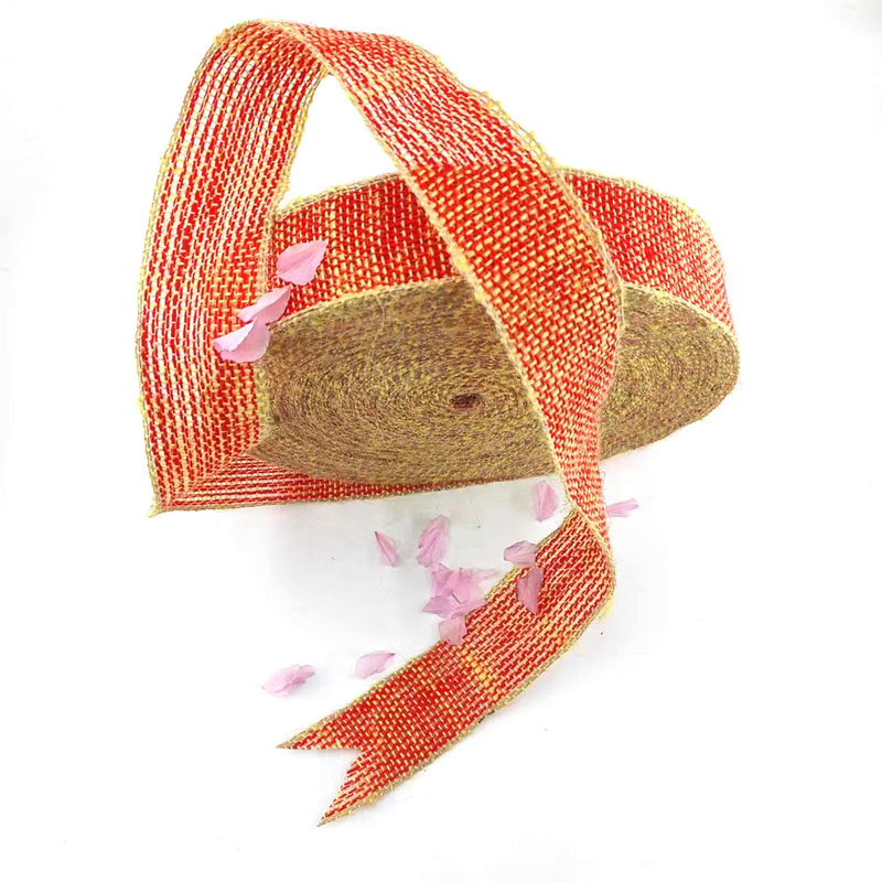 100% Jute Fabric Cloth Christmas Bow Jute Ribbon With Yellow Edge for Home Decoration