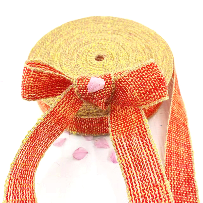 100% Jute Fabric Cloth Christmas Bow Jute Ribbon With Yellow Edge for Home Decoration