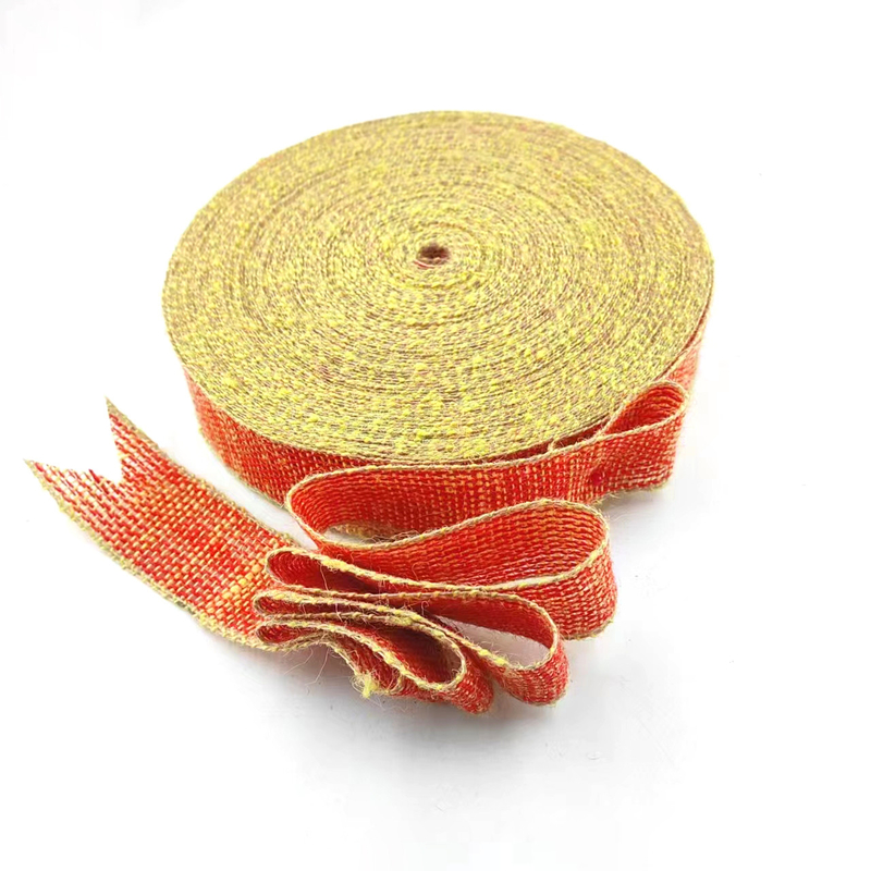 100% Jute Fabric Cloth Christmas Bow Jute Ribbon With Yellow Edge for Home Decoration