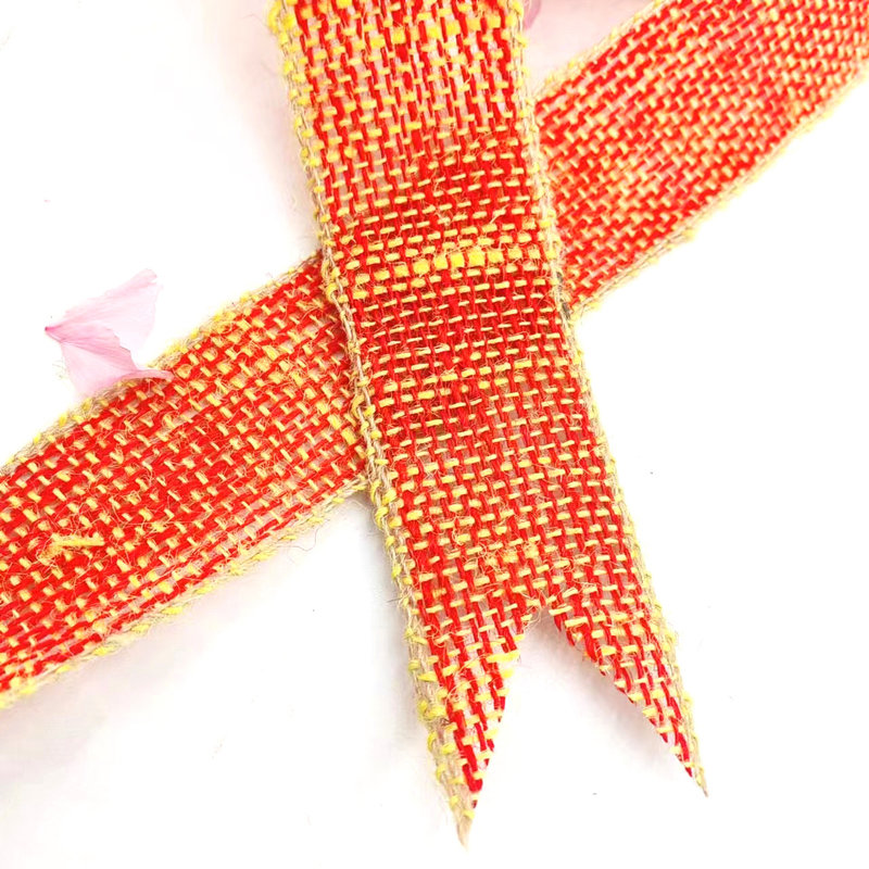 100% Jute Fabric Cloth Christmas Bow Jute Ribbon With Yellow Edge for Home Decoration