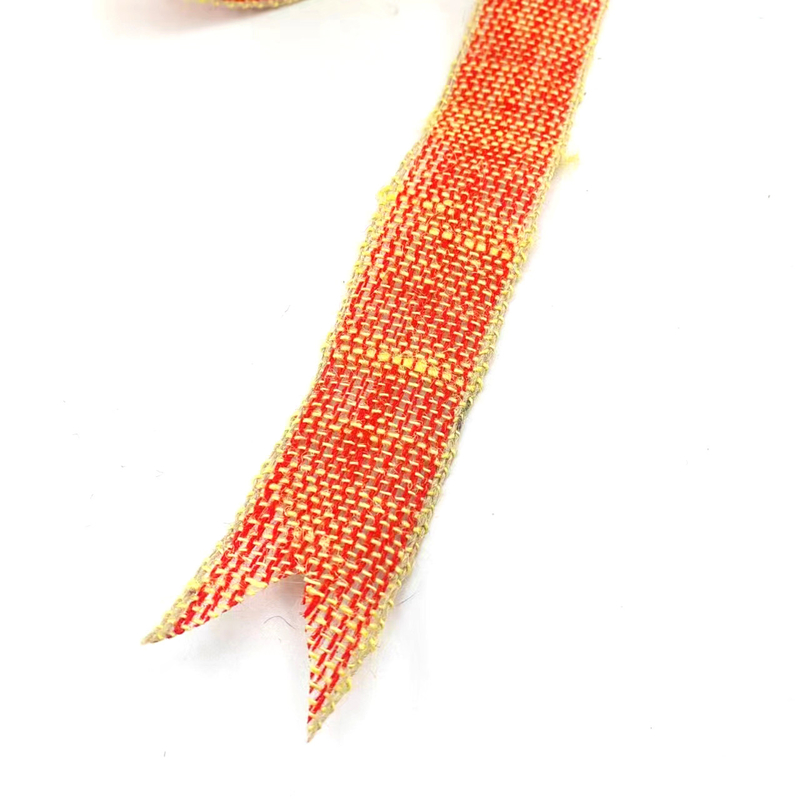 100% Jute Fabric Cloth Christmas Bow Jute Ribbon With Yellow Edge for Home Decoration