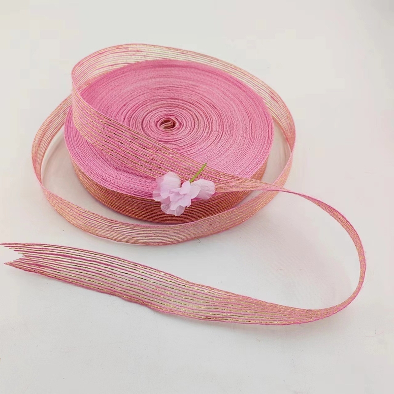 Jute and Polyester Fish Fillet Glitter Decorative Ribbon for Direct Pink Ribbon Gift Wrap