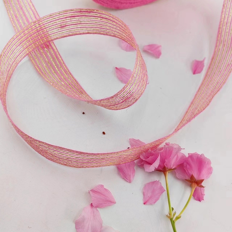 Jute and Polyester Fish Fillet Glitter Decorative Ribbon for Direct Pink Ribbon Gift Wrap