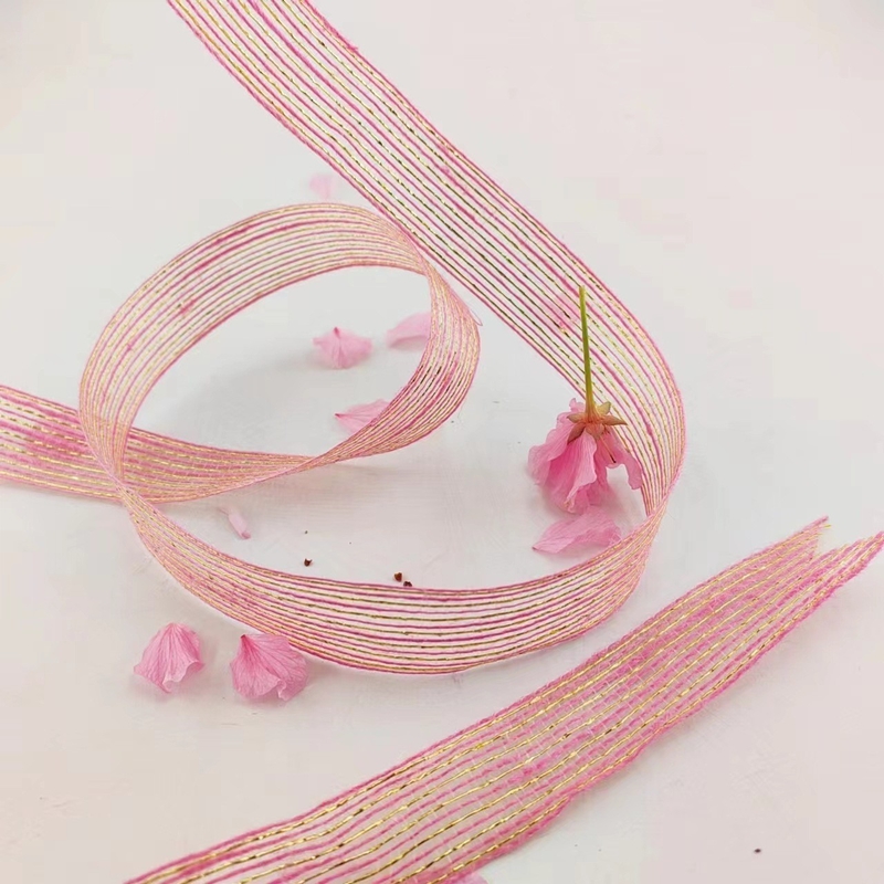 Jute and Polyester Fish Fillet Glitter Decorative Ribbon for Direct Pink Ribbon Gift Wrap