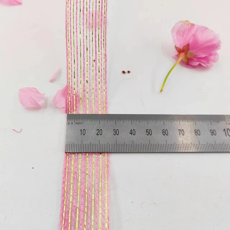 Jute and Polyester Fish Fillet Glitter Decorative Ribbon for Direct Pink Ribbon Gift Wrap