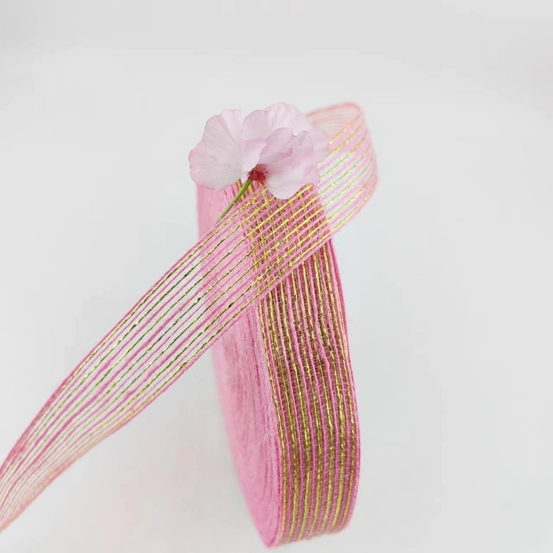 Jute and Polyester Fish Fillet Glitter Decorative Ribbon for Direct Pink Ribbon Gift Wrap
